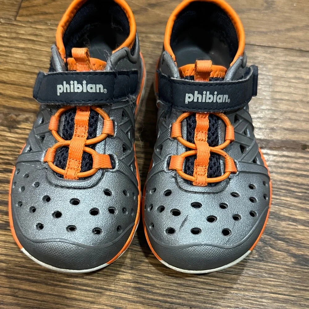Kids stride rite phibian Shoes - Gray and Orange size 7.5 toddler - Picture 1 of 1